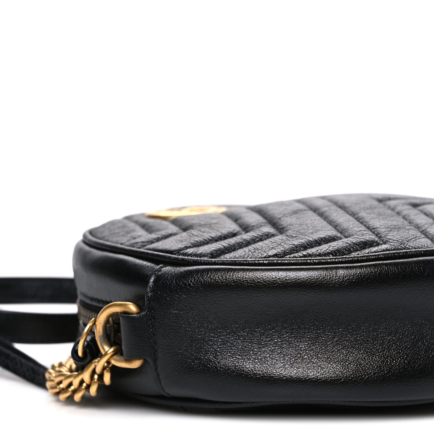 Gucci Azalea Calfskin Matelasse Heart Mini GG Marmont Round Shoulder Bag Black 9 of 10