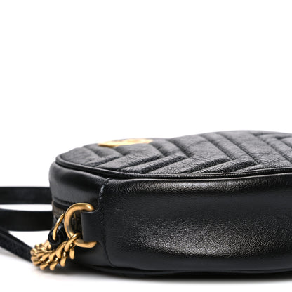 Gucci Azalea Calfskin Matelasse Heart Mini GG Marmont Round Shoulder Bag Black 9 of 10