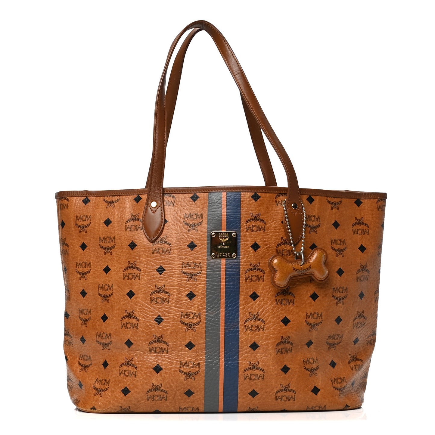 Visetos Dog Bone Striped Shopper Tote Cognac