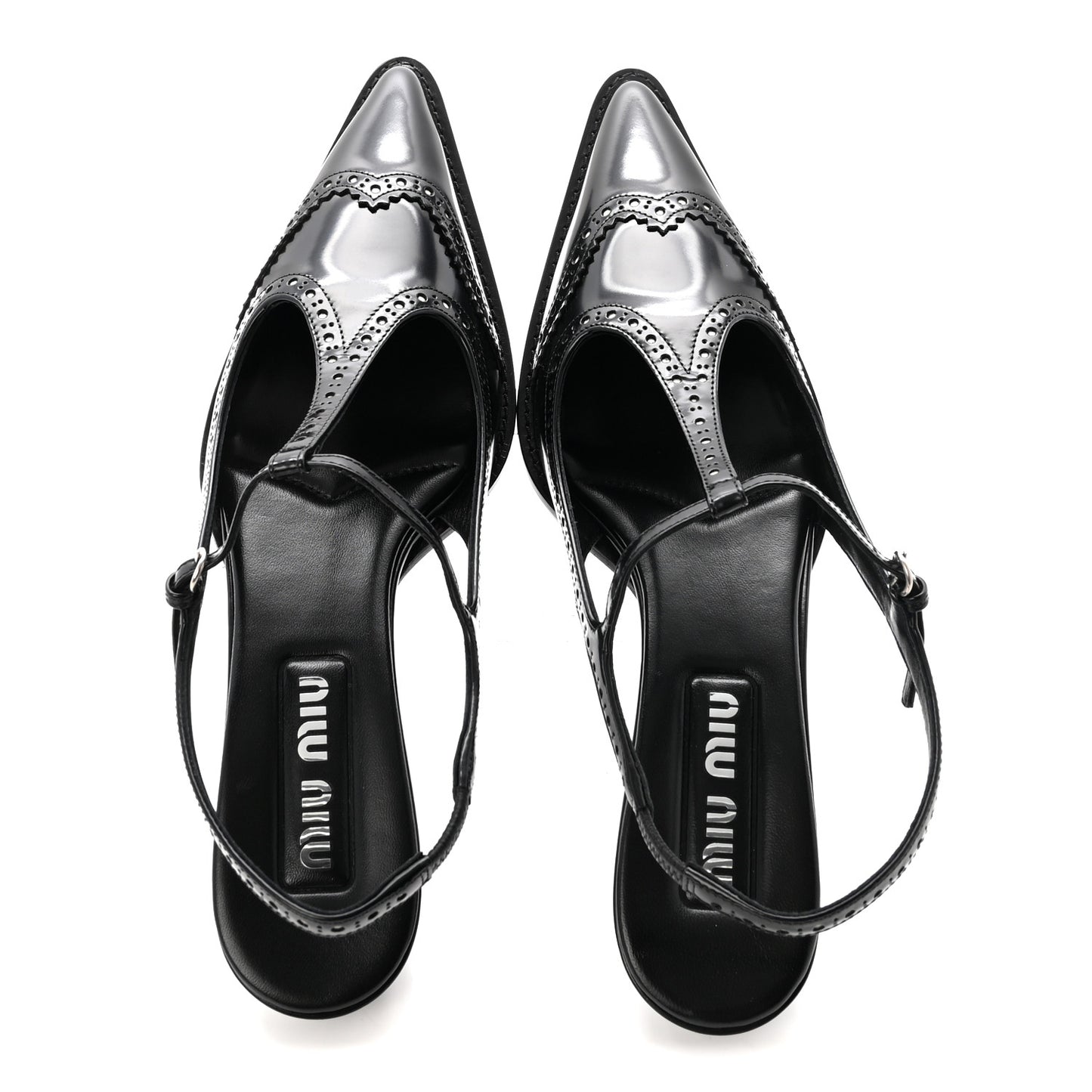 Calfskin Brogue Slingback Pumps 39 Black