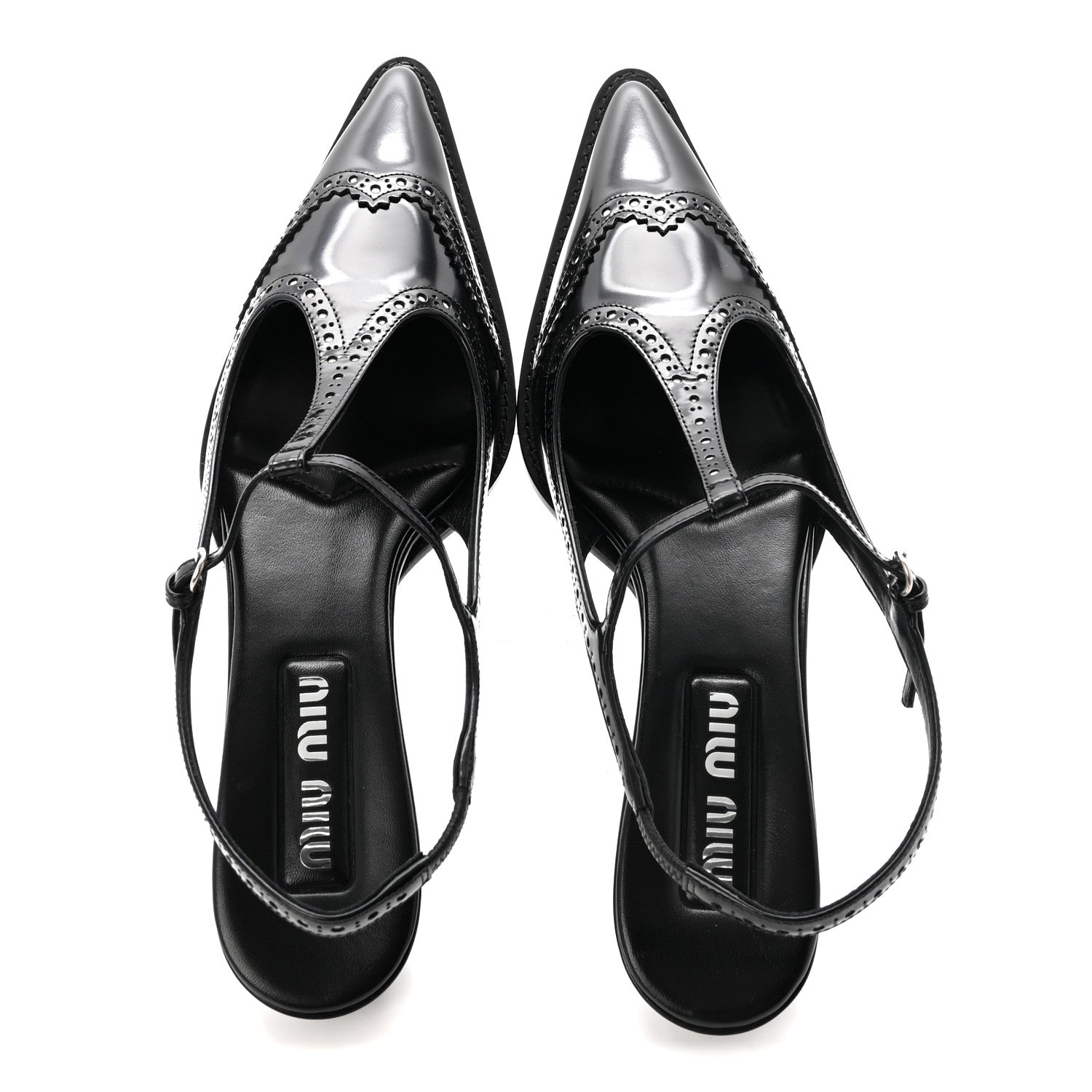Miu Miu Calfskin Brogue Slingback Pumps 39 Black 2 of 9