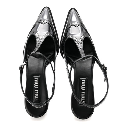 Miu Miu Calfskin Brogue Slingback Pumps 39 Black 2 of 9