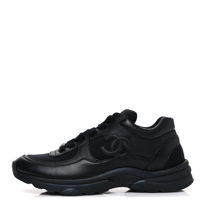 Chanel Lambskin Fabric CC Sneakers 36.5 Black 1 of 10