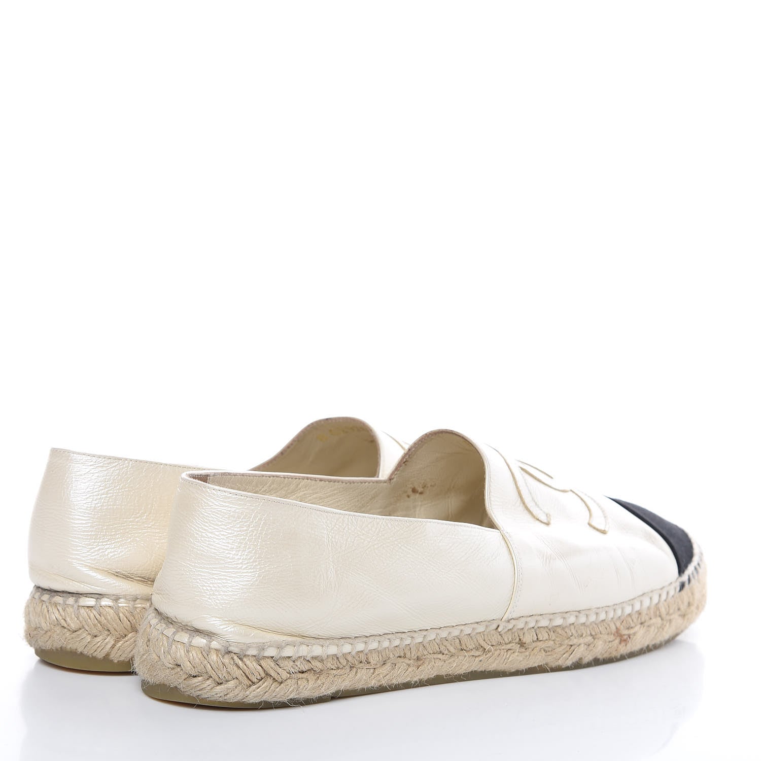 Chanel Metallic Calfskin Grosgrain CC Espadrilles 42 Ivory Black 4 of 12