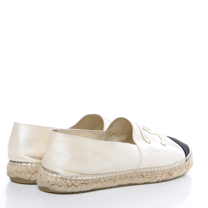 Chanel Metallic Calfskin Grosgrain CC Espadrilles 42 Ivory Black 4 of 12
