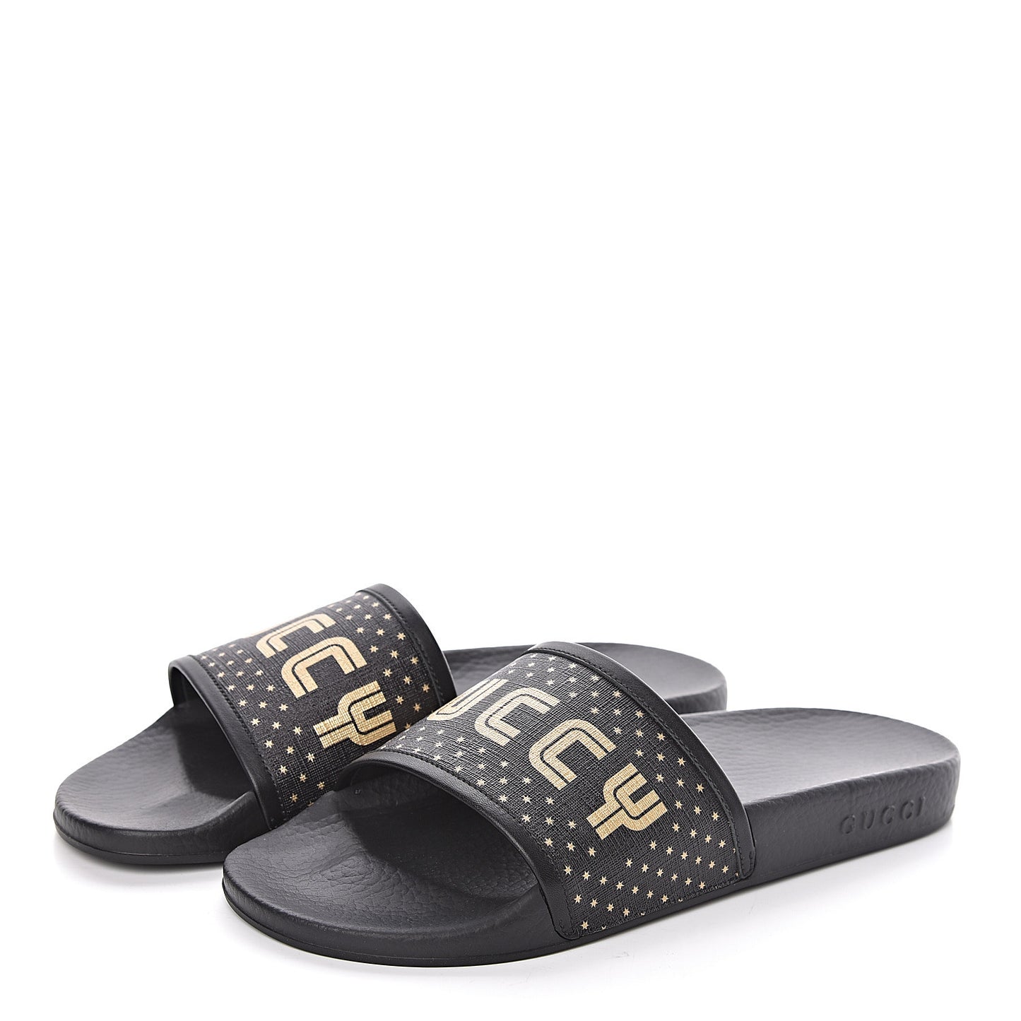X SEGA Supreme Canvas GUCCY Stars Womens Slide Sandals 39 Black Gold