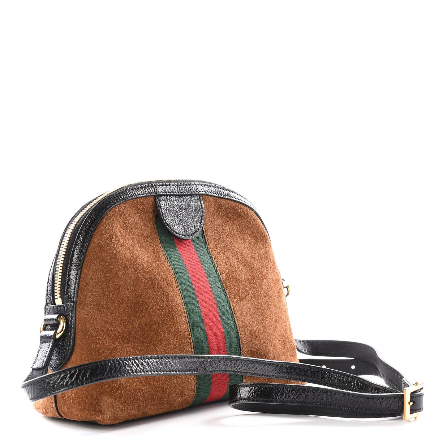 Suede Patent Web Small Ophidia Dome Shoulder Bag Nocciola Black
