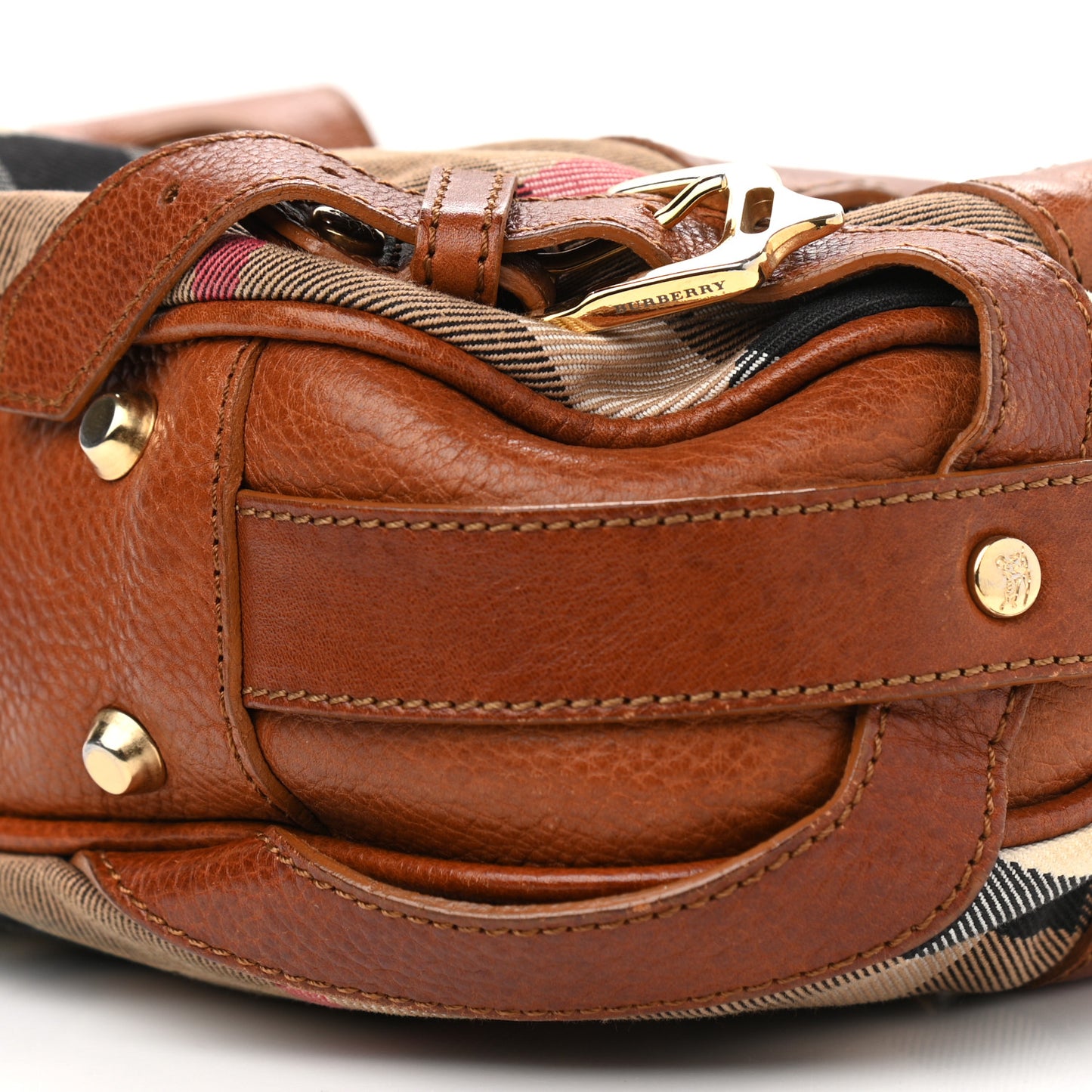 Grainy Calfskin House Check Margaret Bag Tan