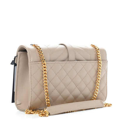 Saint Laurent Grain De Poudre Textured Mixed Matelasse Triquilt Small Monogram Satchel Dark Beige 3 of 9