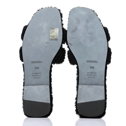 Hermes Woolskin Oran Sandals 38.5 Black 4 of 7