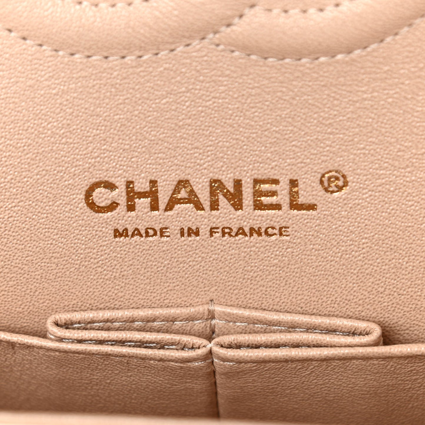 Iridescent Calfskin Quilted Medium Double Flap Beige