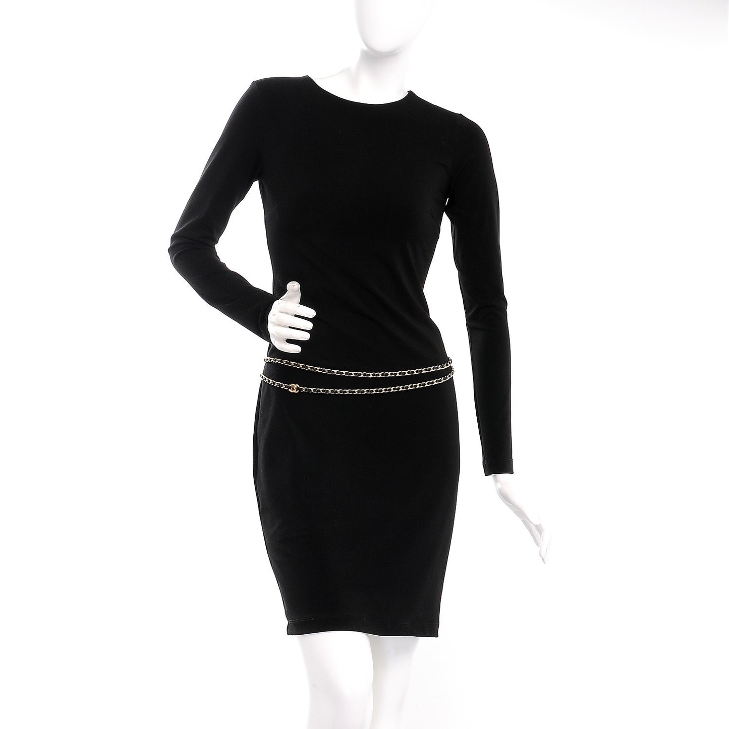 Lambskin CC Turn Lock Chain Belt Black Gold