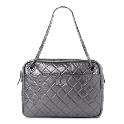 Chanel Metallic Aged Calfskin Quilted Large Reissue Camera Case Silver 1 of 9