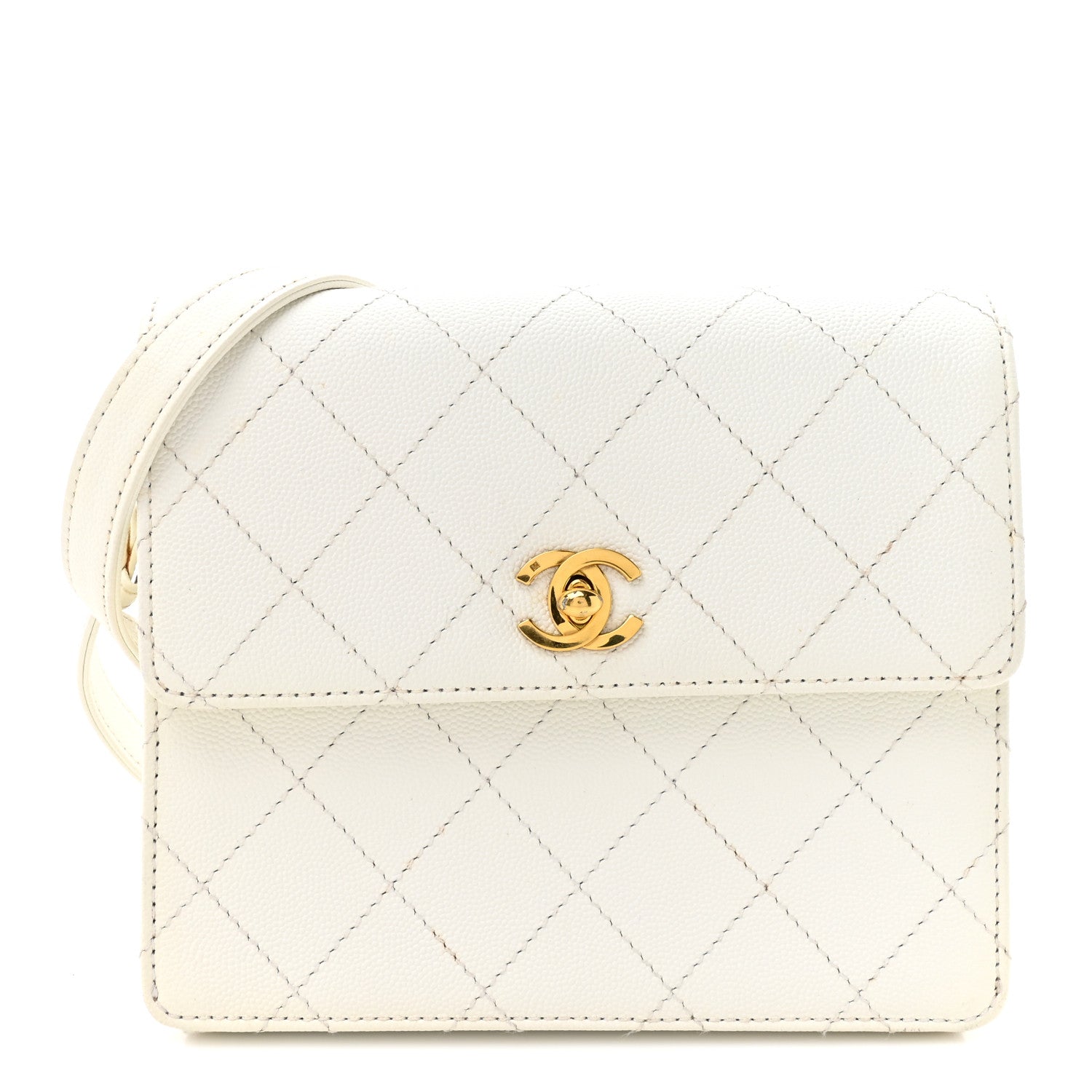 Chanel Caviar Diamond Stitched Square Flap Shoulder Bag White 1 of 15
