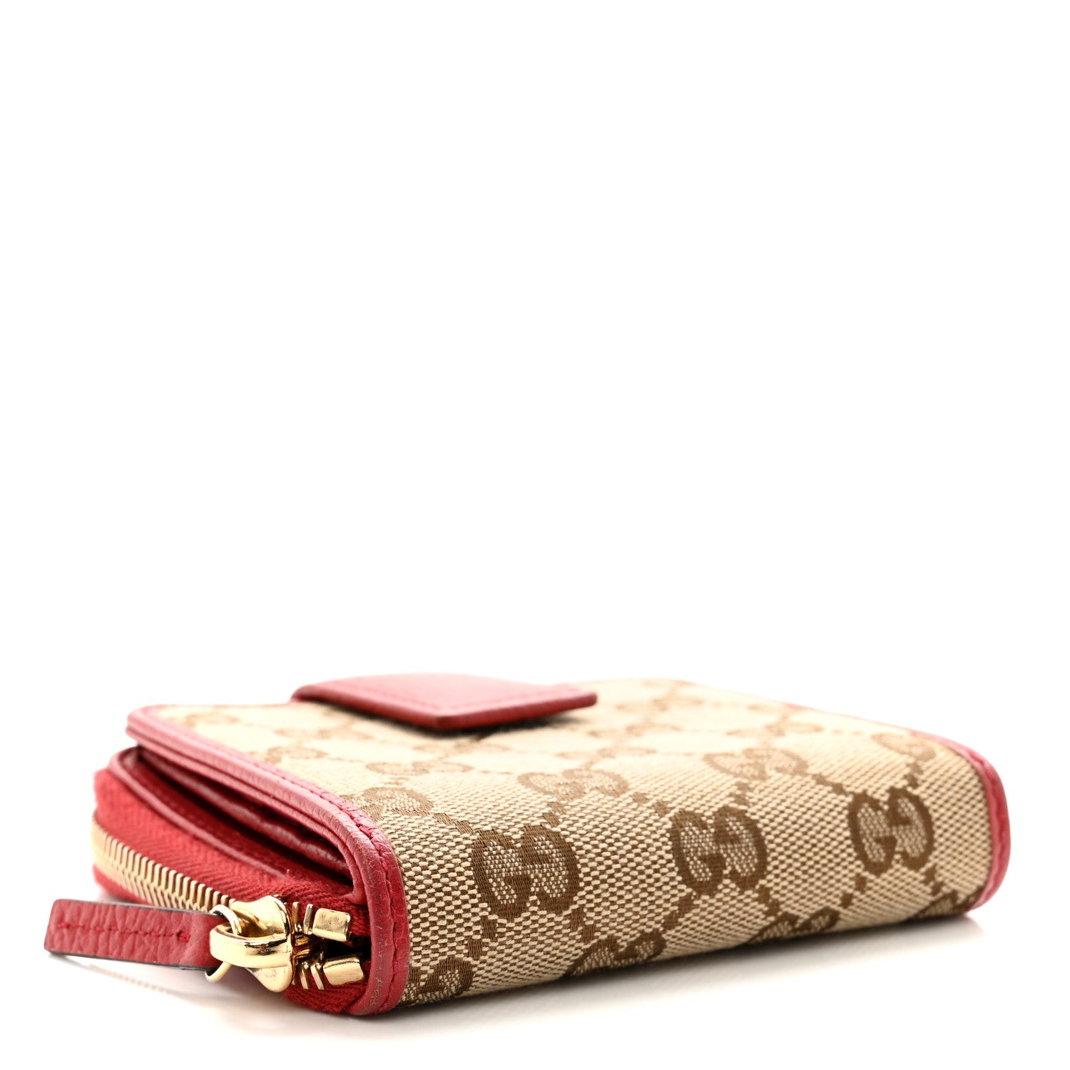 Gucci Monogram Dollar Calfskin Zip Around French Flap Wallet Beige Ebony Rosso 4 of 11