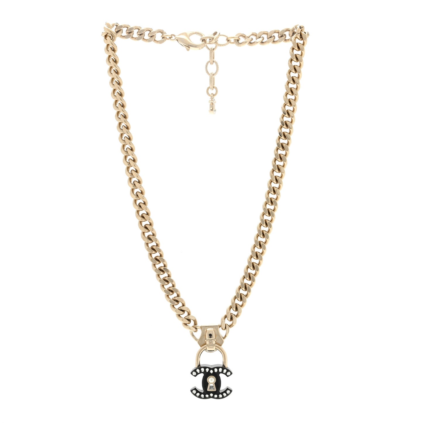 Crystal Crystal CC Lock Short Necklace Gold