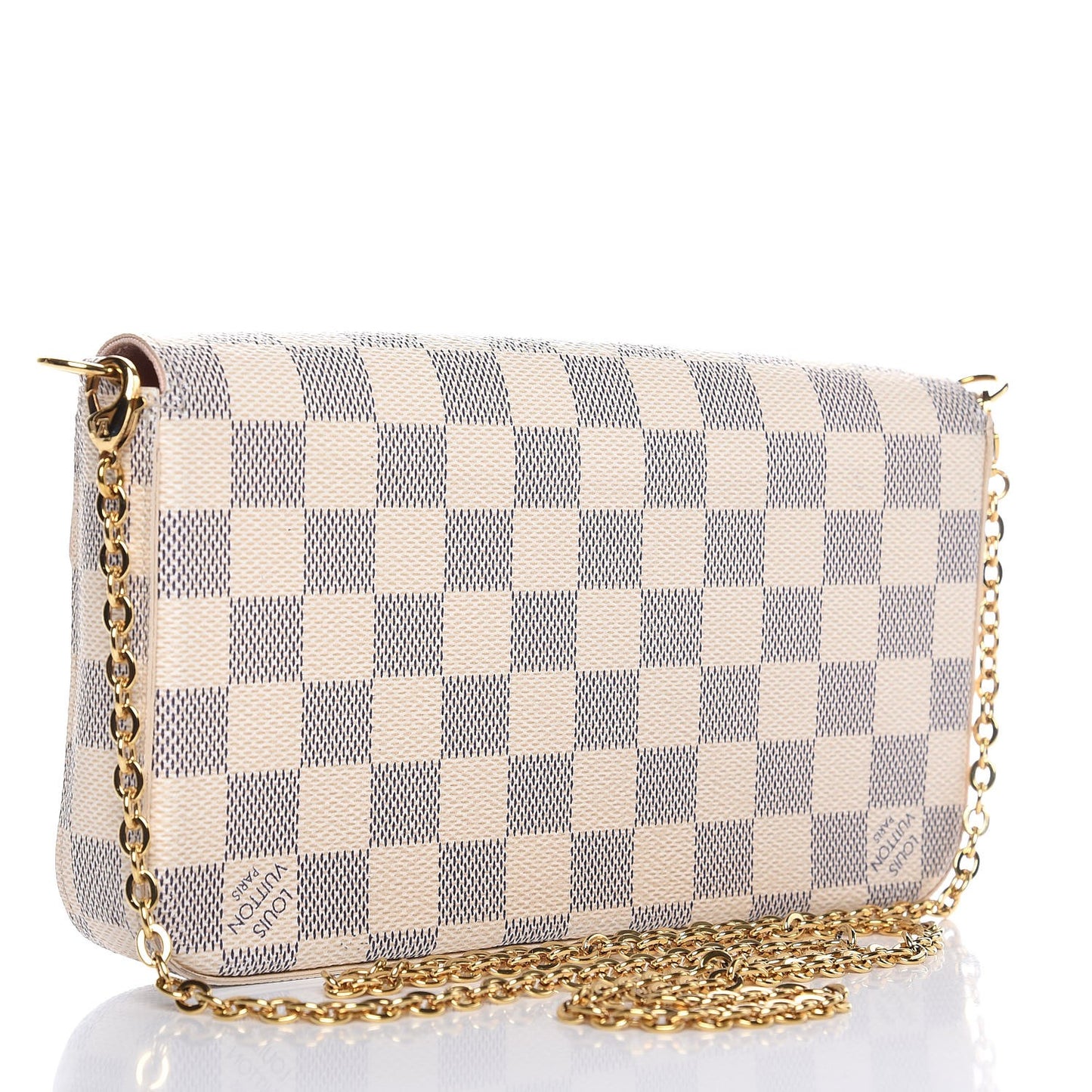 Damier Azur Pochette Felicie Chain Wallet Rose Ballerine