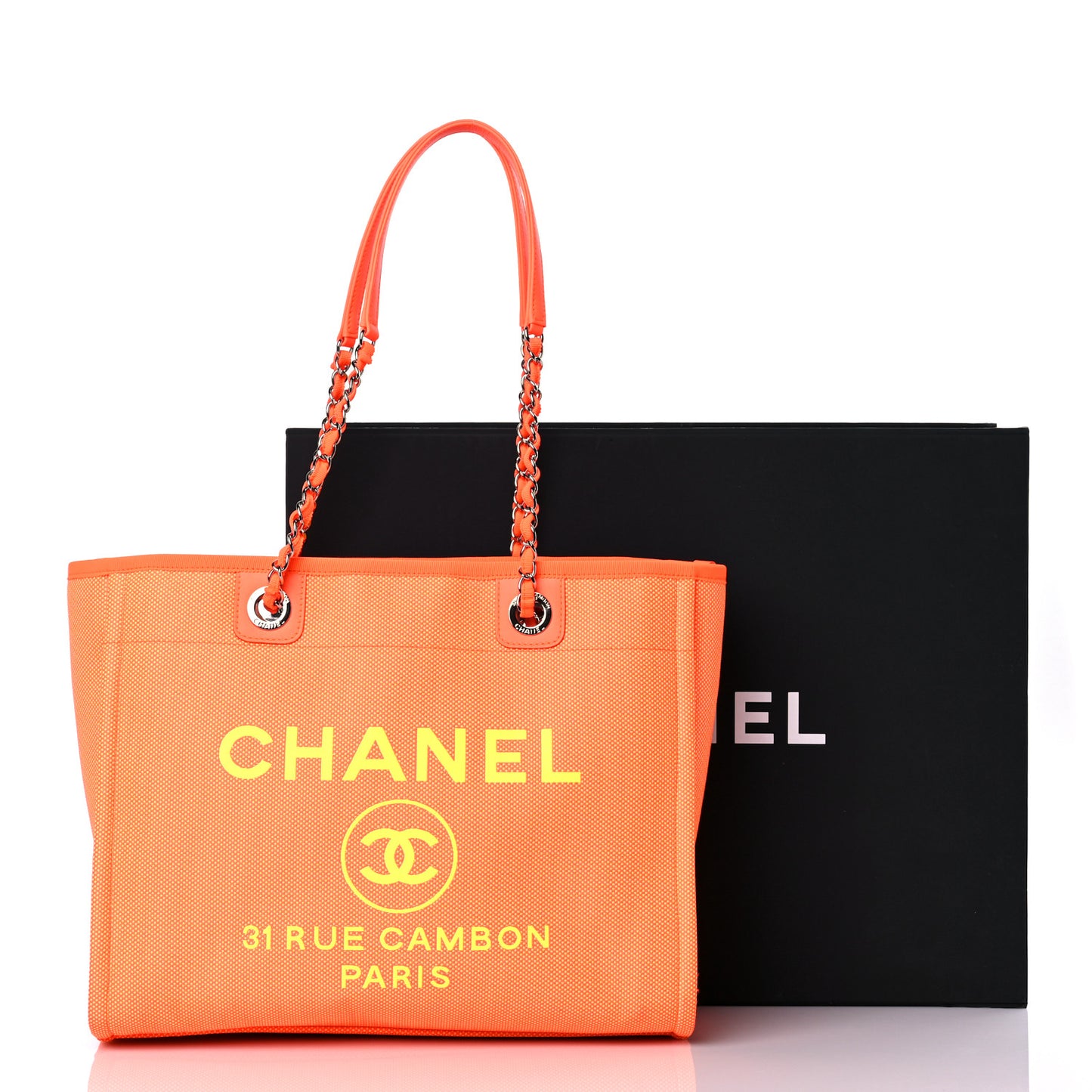 Mixed Fibers Calfskin Small Deauville Tote Orange Yellow