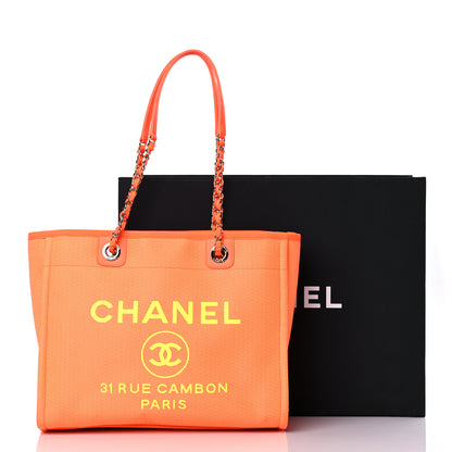 Chanel Mixed Fibers Calfskin Small Deauville Tote Orange Yellow 15 of 15