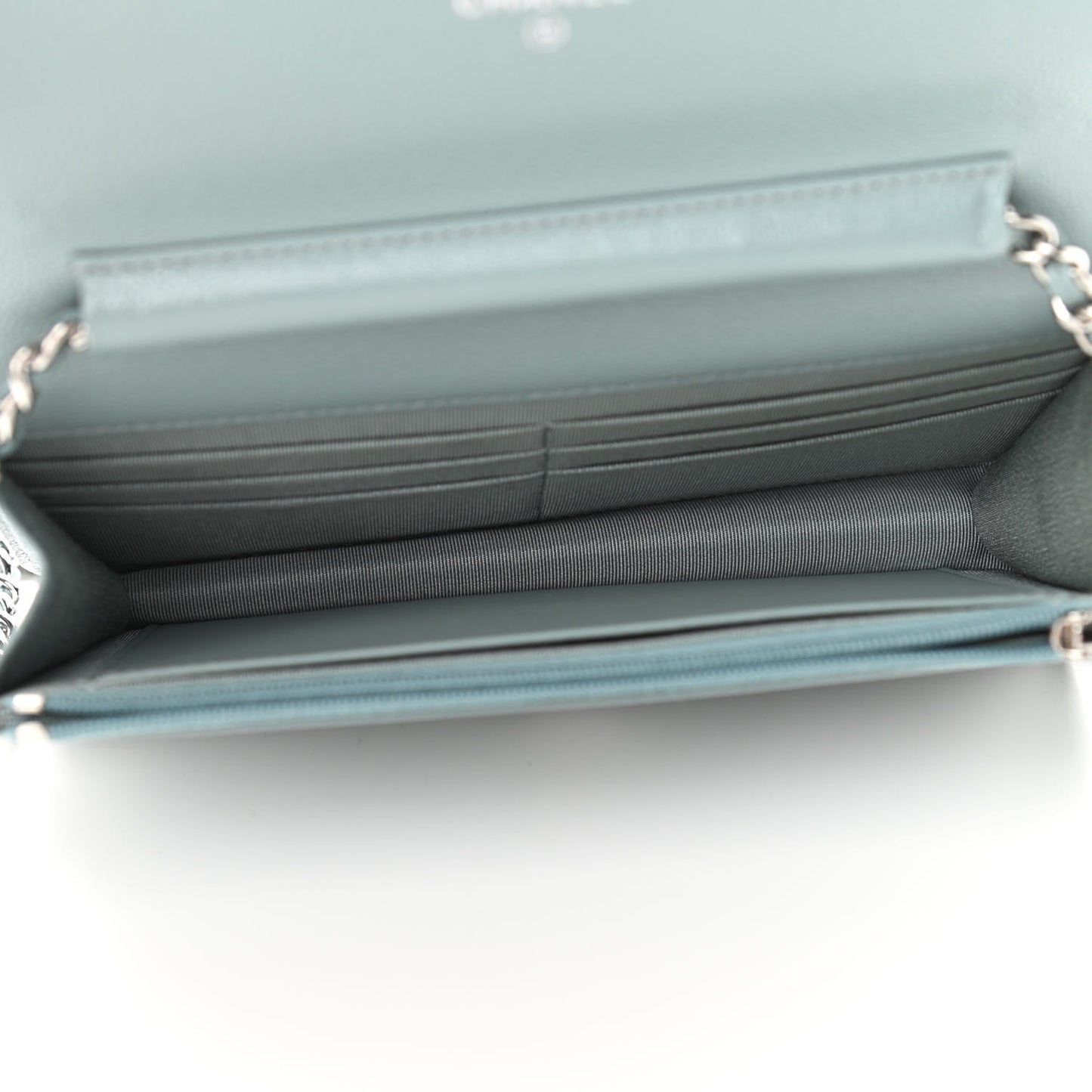 Caviar Quilted Wallet On Chain WOC Light Blue