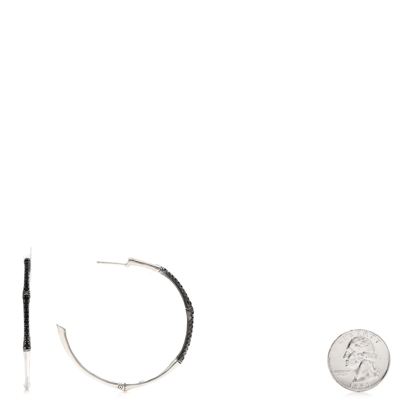 Sterling Silver Black Sapphire Large Bamboo Hoop Earrings
