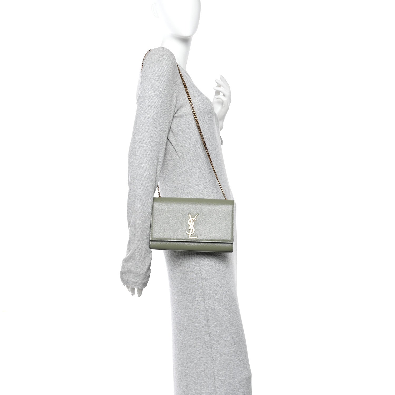 Saint Laurent Grain De Poudre Medium Classic Monogram Kate Satchel Light Sage 2 of 9