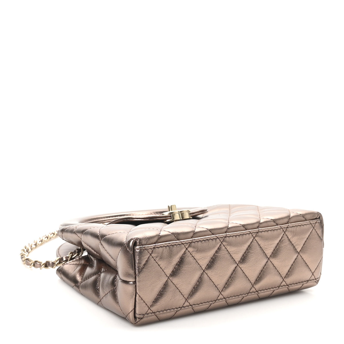 Chanel Metallic Aged Calfskin Quilted Nano Kelly Shopper Light Brown 4 of 10