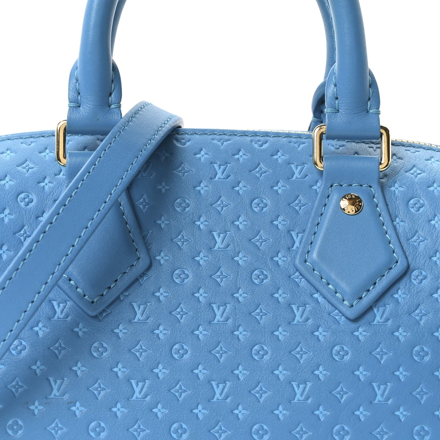 Louis Vuitton Calfskin Nanogram Embossed Speedy Bandouliere 20 Blue 6 of 8
