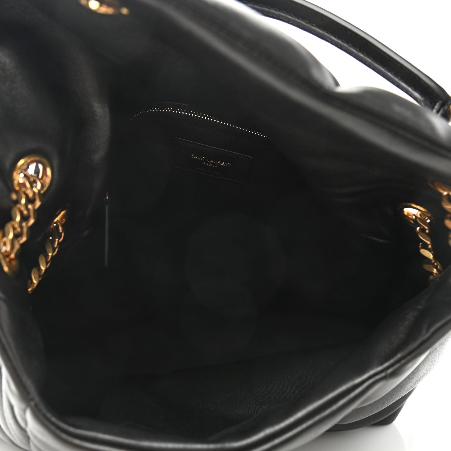 Lambskin Quilted Medium Loulou Puffer Monogram Chain Satchel Black
