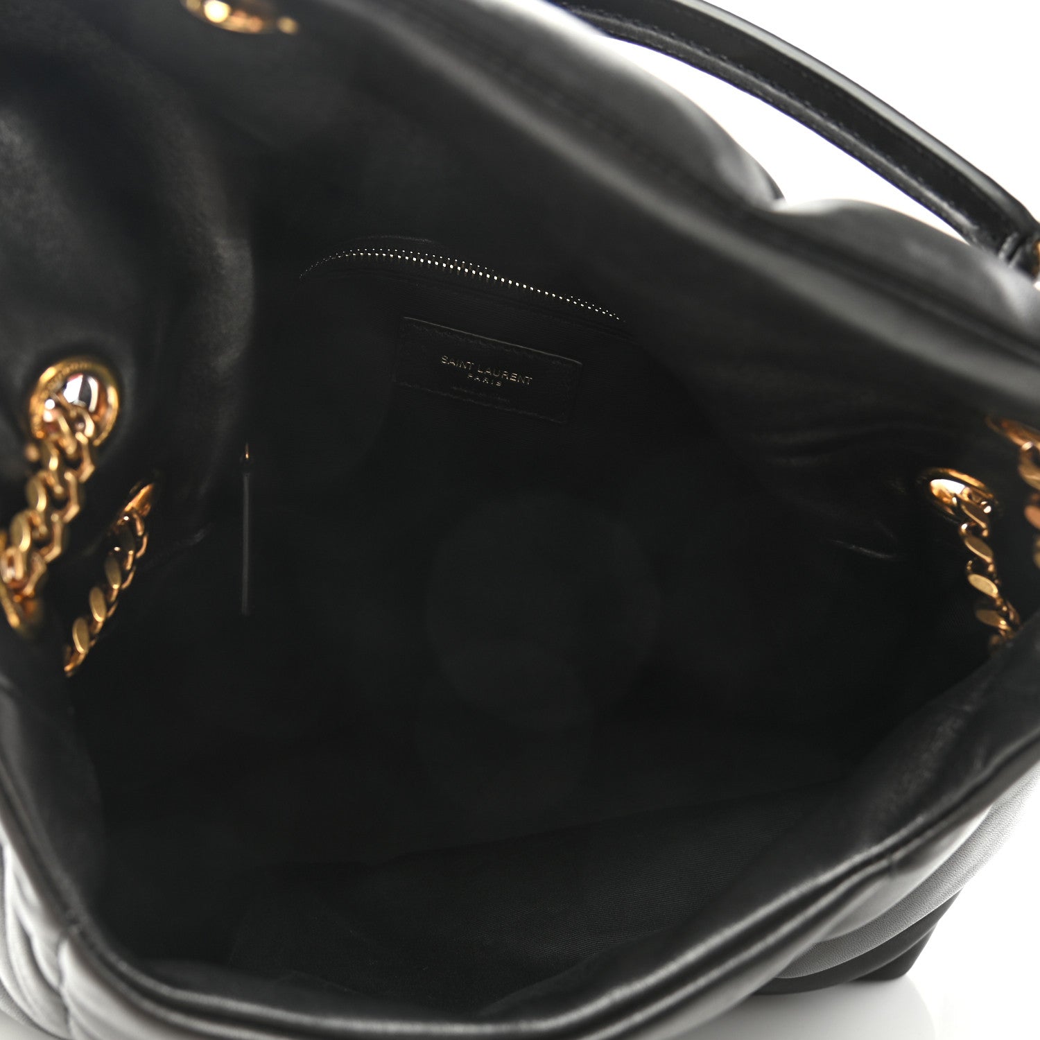 Saint Laurent Lambskin Quilted Medium Loulou Puffer Monogram Chain Satchel Black 7 of 11