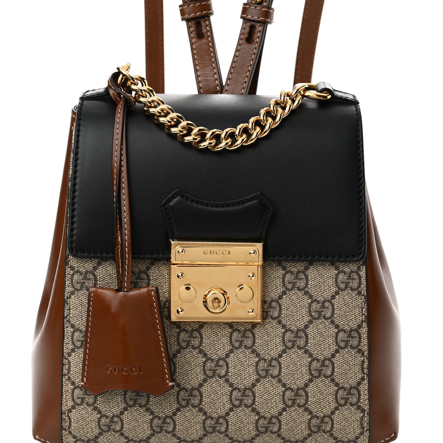 GG Supreme Monogram Calfskin Padlock Backpack Beige Cuir Black