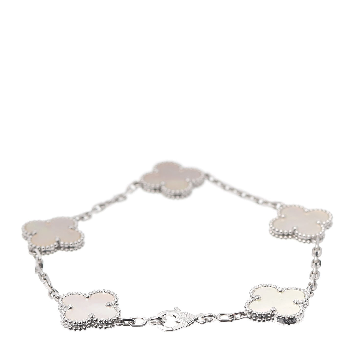 18K White Gold Mother of Pearl 5 Motifs Vintage Alhambra Bracelet