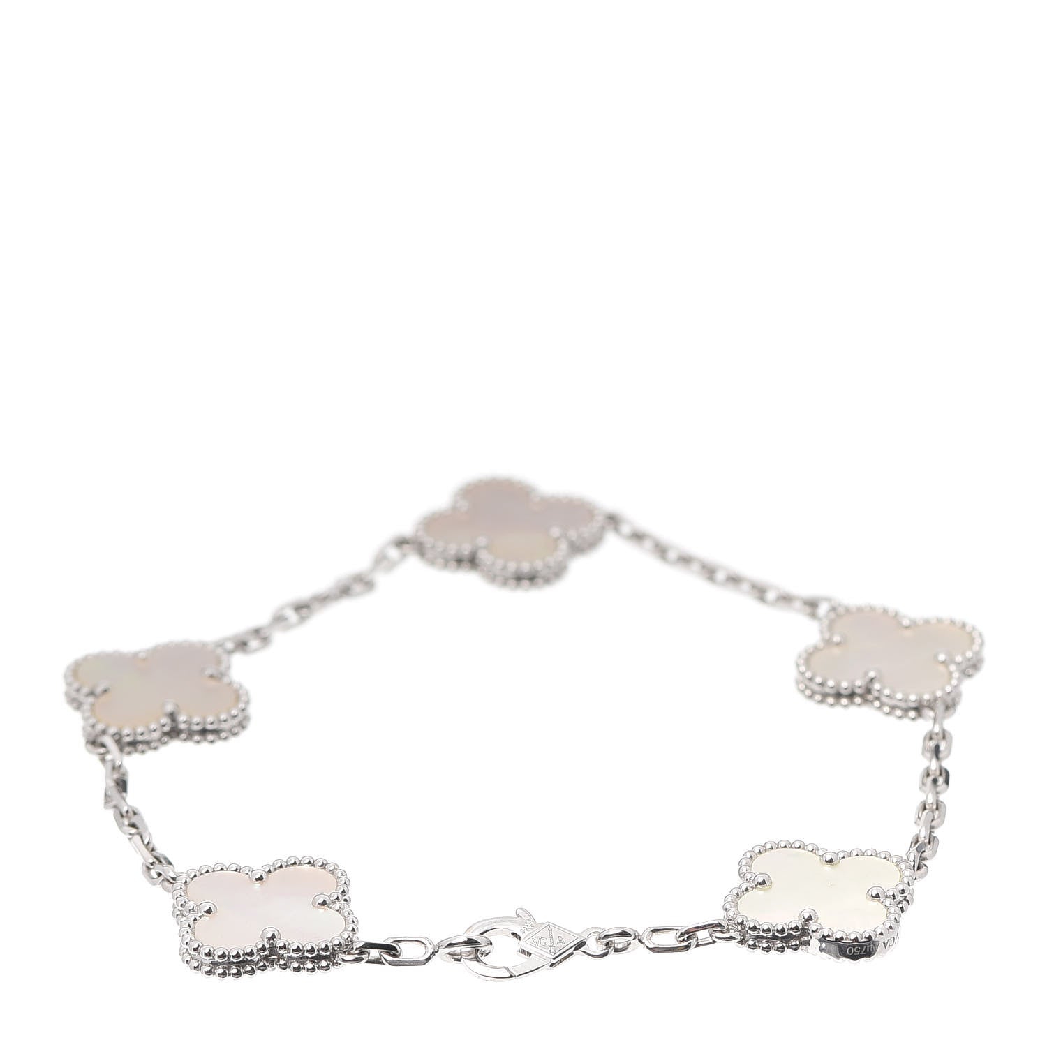 Van Cleef & Arpels 18K White Gold Mother of Pearl 5 Motifs Vintage Alhambra Bracelet 3 of 8