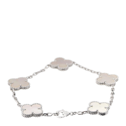 Van Cleef & Arpels 18K White Gold Mother of Pearl 5 Motifs Vintage Alhambra Bracelet 3 of 8