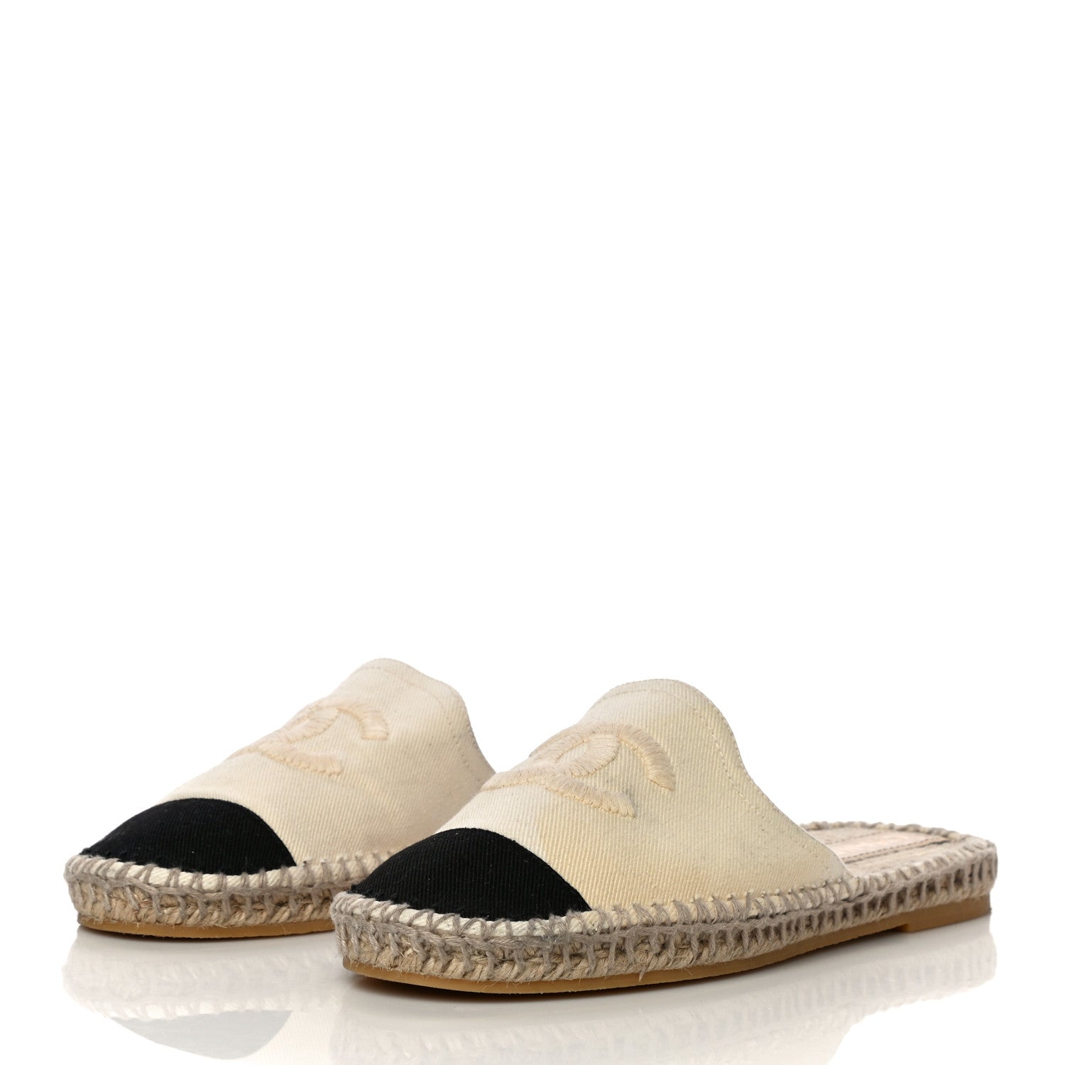 Chanel Denim CC Espadrille Mules 39 White Black 3 of 15
