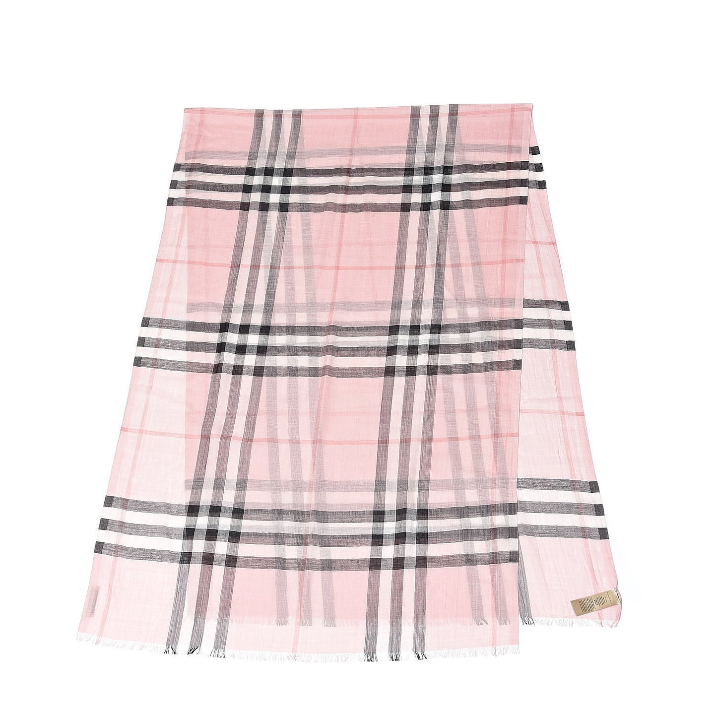 Wool Silk Gauze Giant Check Scarf Alabaster Pink