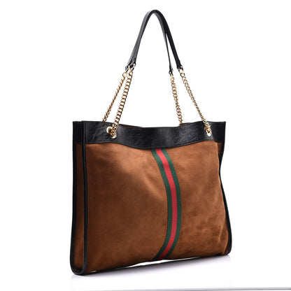 Gucci Suede Patent Large Rajah Chain Tote Nocciola Black 3 of 9