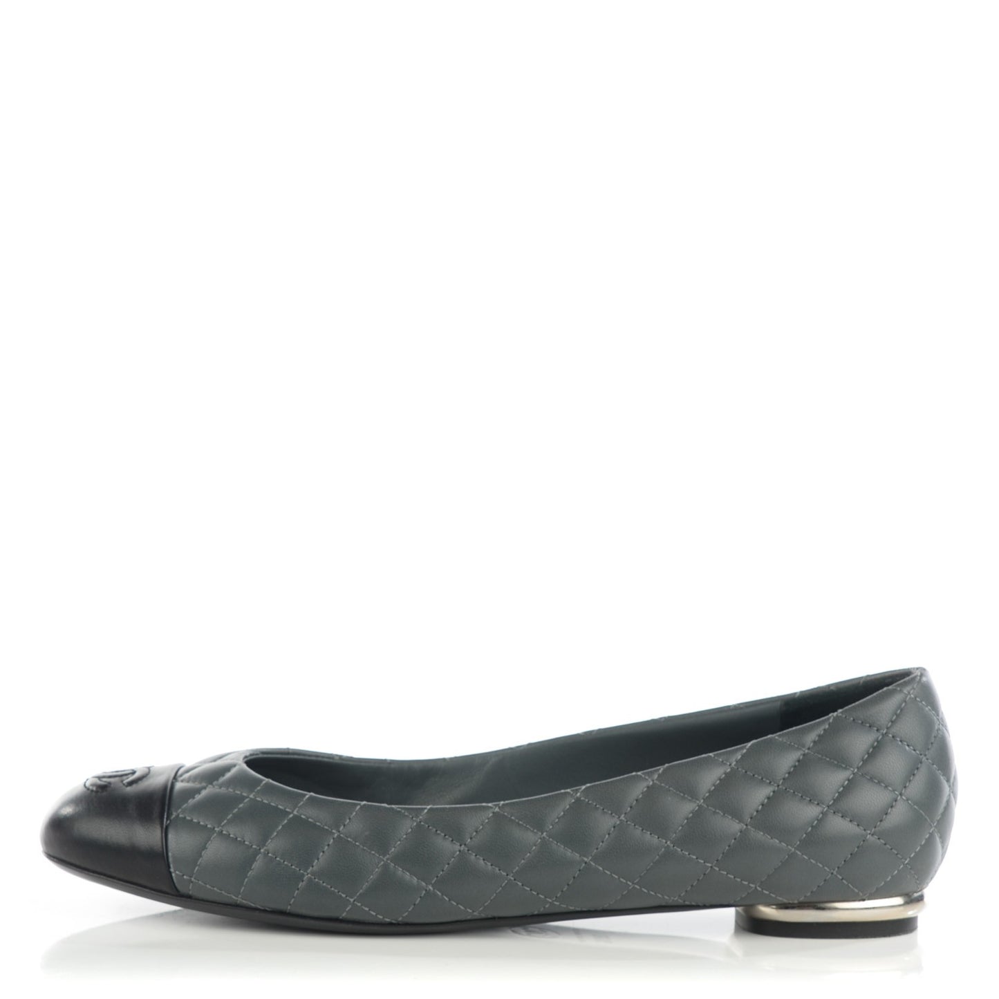 Lambskin Quilted Cap Toe CC Ballerina Flats 39.5 Charcoal Black