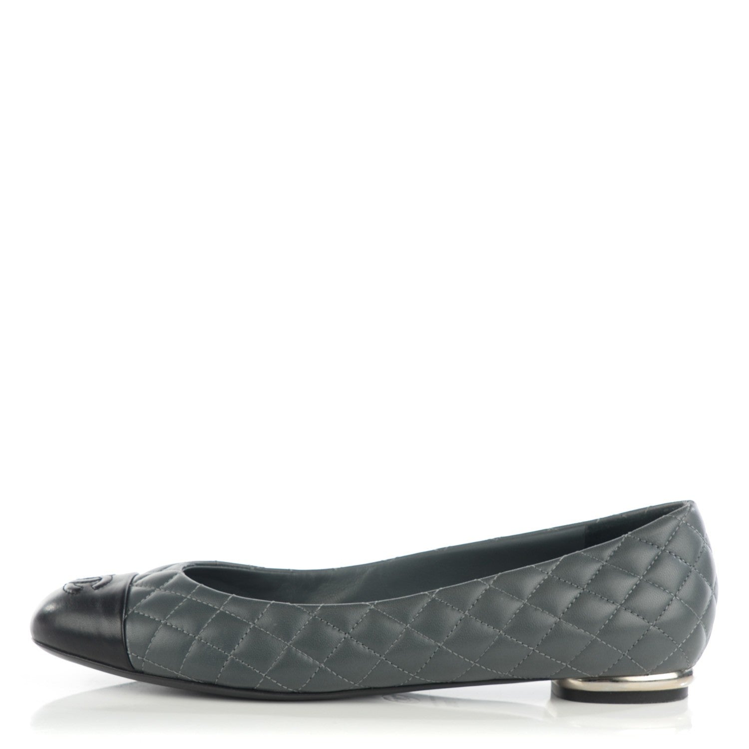 Chanel Lambskin Quilted Cap Toe CC Ballerina Flats 39.5 Charcoal Black 1 of 11