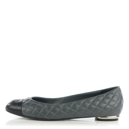 Chanel Lambskin Quilted Cap Toe CC Ballerina Flats 39.5 Charcoal Black 1 of 11