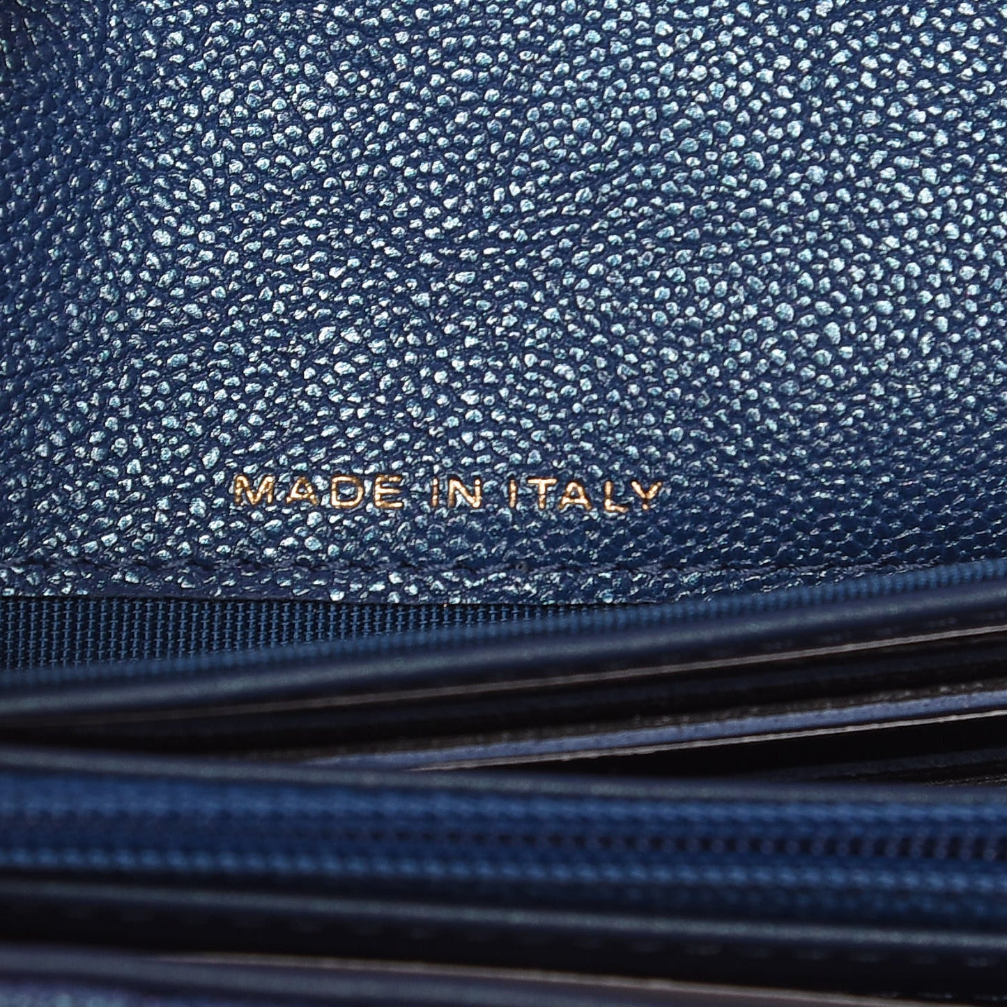 Iridescent Caviar Quilted Medium Flap Wallet Blue