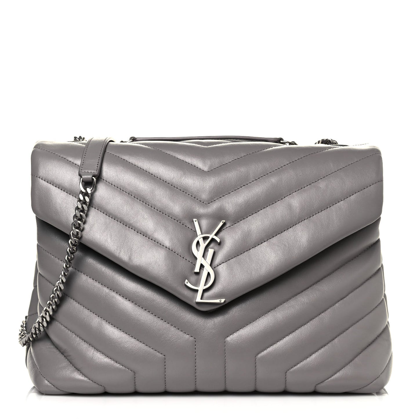 Calfskin Y Quilted Monogram Medium Loulou Chain Satchel Light Gray