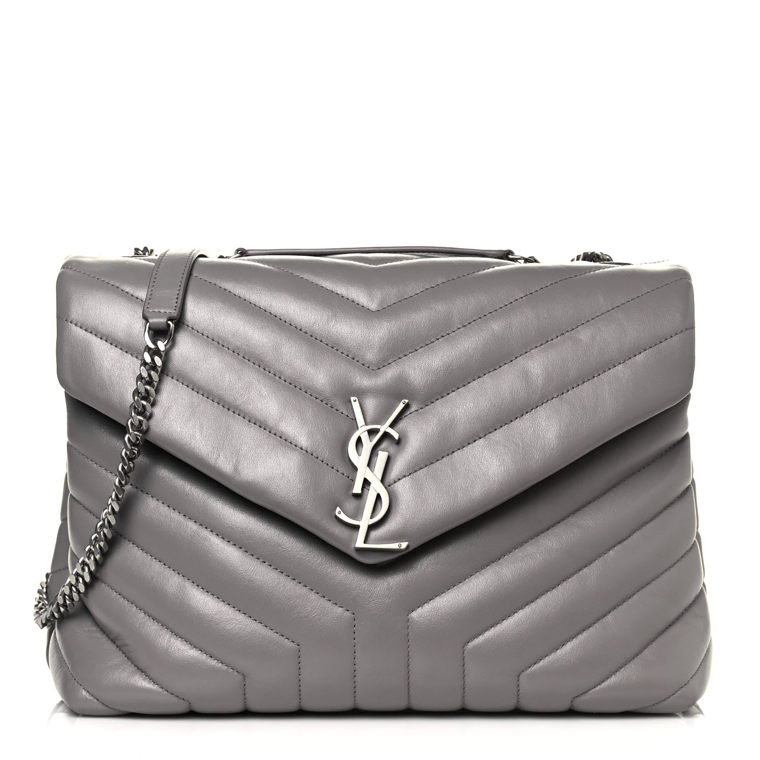 Saint Laurent Calfskin Y Quilted Monogram Medium Loulou Chain Satchel Light Gray 1 of 13