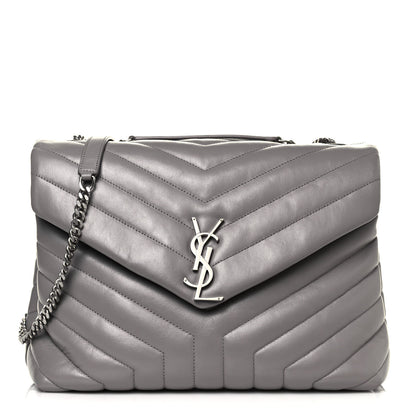 Saint Laurent Calfskin Y Quilted Monogram Medium Loulou Chain Satchel Light Gray 1 of 13