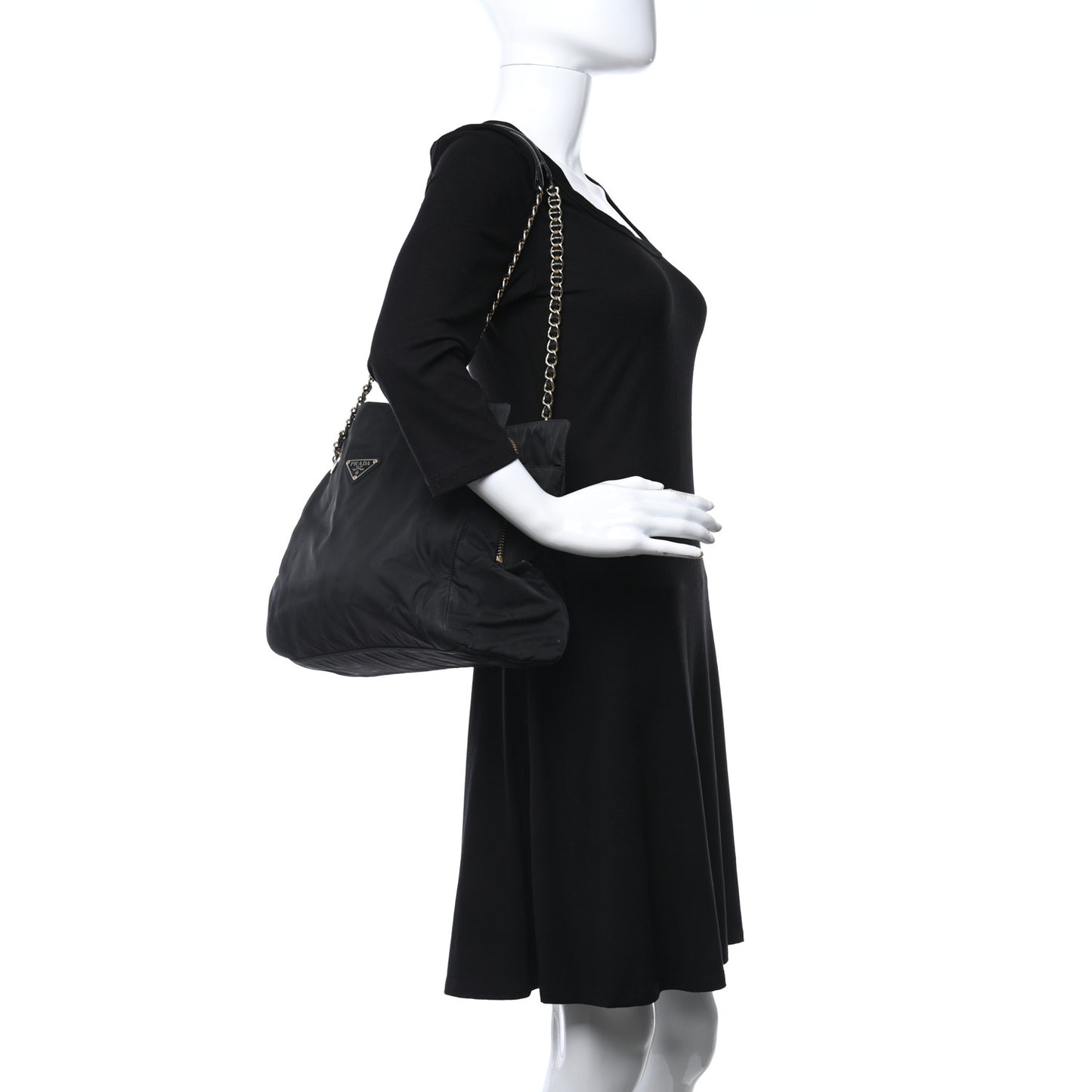 Tessuto Nylon Chain Shoulder Bag Black