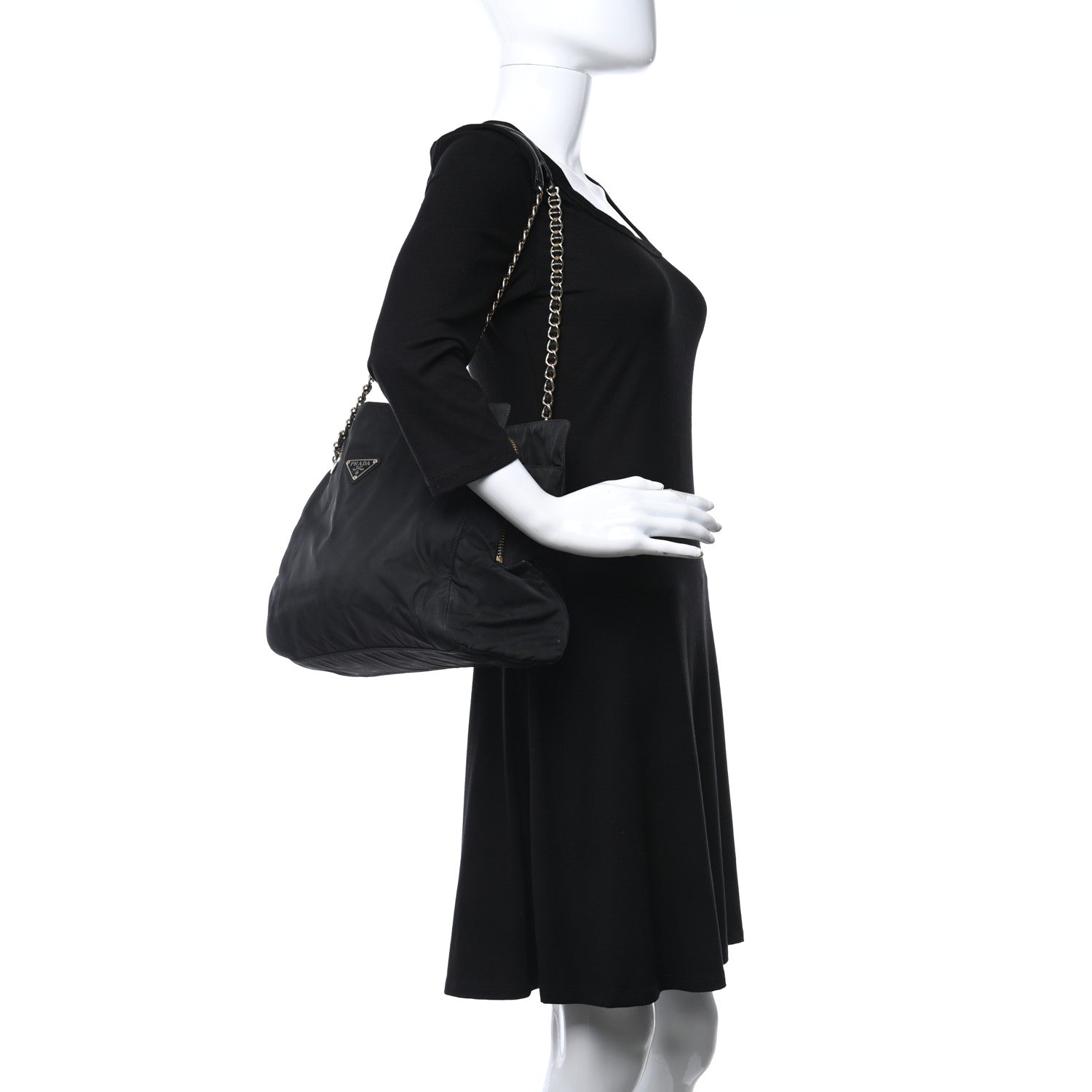 Prada Tessuto Nylon Chain Shoulder Bag Black 2 of 12
