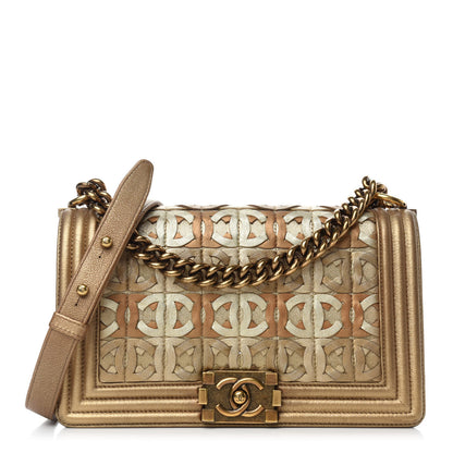Chanel Metallic Lambskin Medium Golden CC Boy Flap Dark Gold 1 of 12