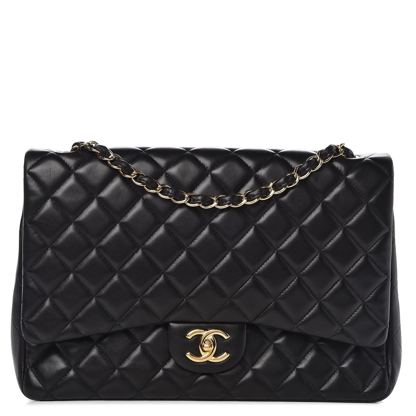 Lambskin Quilted Maxi Double Flap Black