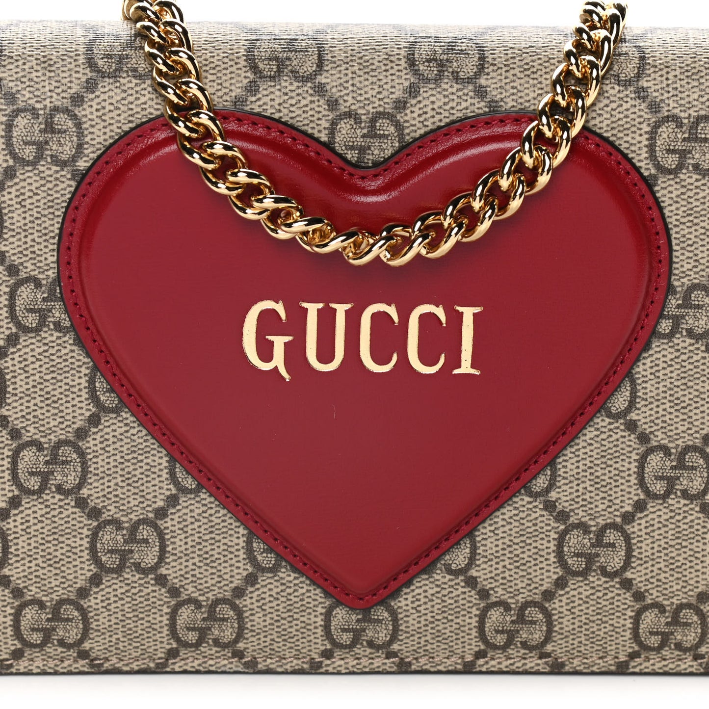 GG Supreme Monogram Script Logo Heart Wallet on Chain Beige Brown