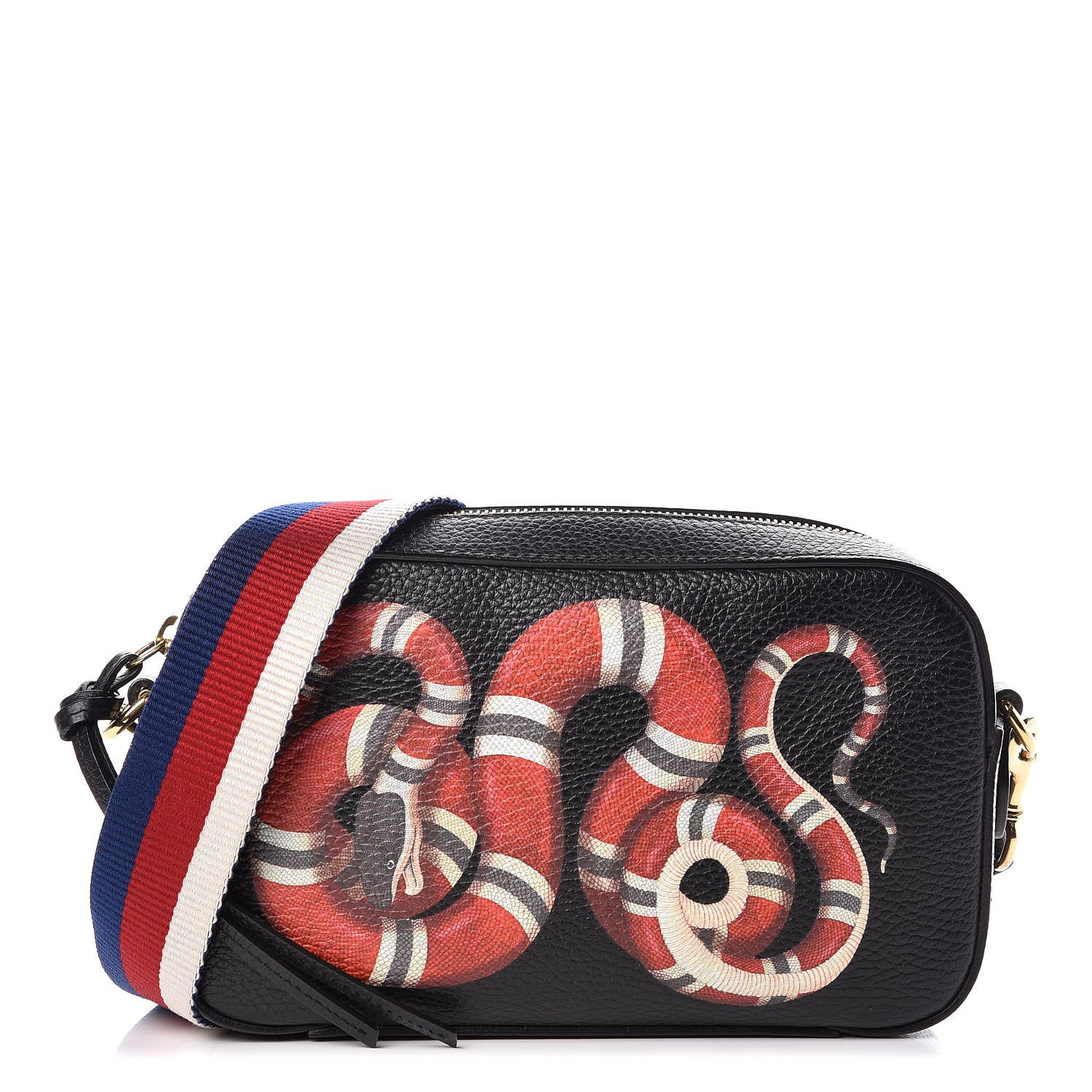 Gucci Grained Calfskin Sylvie Web Kingsnake Small Camera Bag Black Multicolor 1 of 9